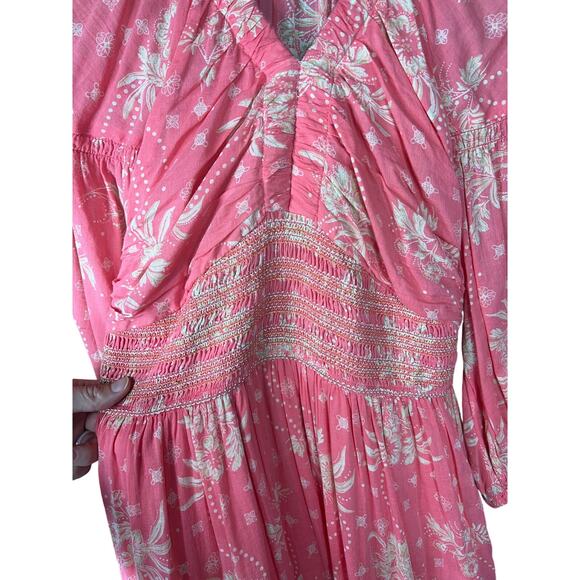 Free People Dress Maxi Golden Hour Smocked Bodice Cotton Pink XS Boho - Picture 5 of 12